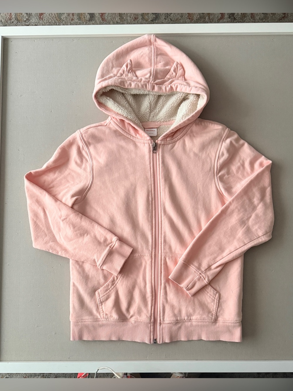 Hanna Andersson Pink Hooded Full Zip Fleece Lined Sweatshirt w/Ears